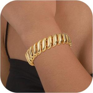 imageORAZIO Gold Bangles for Women  14K Gold Plated Cuff Bangle Bracelets Wide Chunky Gold Bracelet Waterdrop Open Wrist Cuff Bracelet Stretchable Thick Gold Bangles Irregular Twisted Womens Bangles BraceletsStretchable Twist Cuff