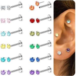 imageORAZIO Push In Stud EarringSurgical Steel Flat Back Earrings for Women 20G Threadless Earring Gold Silver Flat Back Earrings Push InHypoallergenic CZ Cartilage Helix Tragus Conch Labret Earrings SetSilver Tone