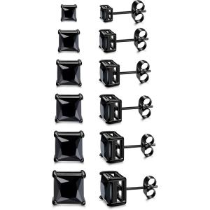 imageORAZIO Square CZ Stud Earrings for Men Women Stainless Steel Princess Cut Cubic Zirconia Earring Studs 3MM8MMBlack
