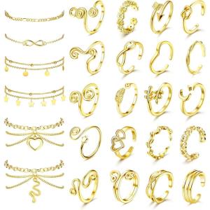 imageORAZIO Toe Rings and Ankle Bracelets for Women Silver Rose Gold Plated Anklet Toe Rings Cute Layered Anklets Open Tail Rings Adjustable Beach Foot Jewelry for SummerGold Tone