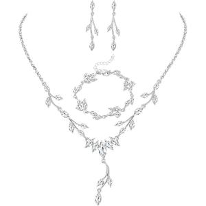 imageORAZIO Wedding Bridal Jewelry for Women Crystal Necklace Dangle Earrings Bracelet Sets For Bride Bridesmaids Rhinestone Prom Costume Jewelry Set for WomenASilver Tone