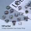 imageORAZIO 16Pcs Gothic Open Rings Set for Men Women Punk Adjustable Snake Dragon Claw Animal Rings Vintage Goth Skull Rings Indie Aesthetic16PCS Rings