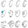 imageORAZIO 12 PCS Toe Rings for Women 14K Gold Plated Adjustable Toe Rings Cubic Zirconia Open Cuff Toe Ring Silver Band Tail Ring Set for Summer Beach Foot JewelrySilver Tone