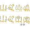 imageORAZIO 4 Pairs Claw Earrings for Women CZ Claw Earrings GoldSilver Stud Earrings Trendy Ear Wrap Piercing Minimalist Illusion Earrings Triple Hoop Earrings Flower Triple Huggie Stud Earrings Warp Cuff Earrings for WomenGold Tone