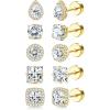 imageORAZIO 5 Pairs Flat Back Stud Earrings 20G18G Surgical Steel Cubic Zirconia Stud Earrings with Screw Backs for Women Square Teardrop Halo Earrings Studs Cartilage Ear Stud Piercing Flat Back Earrings GoldSilver ToneGold Tone