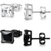 imageORAZIO Black Silver Earrings for MenStainless Steel Cubic Zirconia Earrings 20G Mens Earrings Hypoallergenic CZ Earrings Studs Trendy Square Earring Studs Set 48MM2 Pairs Cubic Zirconia Diameter6mm
