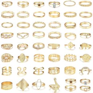 imageORAZIO 50PCS Knuckle Rings for Women Bohemian Retro Vintage Joint Rings Midi Finger Stackable Rings Set Gold Tone Sliver Tone
