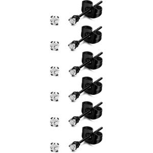 imageORAZIO 6 Pairs Tiny 2mm Stainless Steel Stud Earrings For Mens Womens CZ Round Ball Cartilage Earrings SetBlack