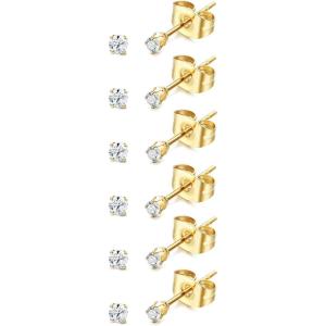 imageORAZIO 6 Pairs Tiny 2mm Stainless Steel Stud Earrings For Mens Womens CZ Round Ball Cartilage Earrings SetGold Tone