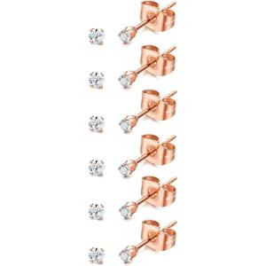 imageORAZIO 6 Pairs Tiny 2mm Stainless Steel Stud Earrings For Mens Womens CZ Round Ball Cartilage Earrings SetRose Gold