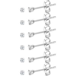 imageORAZIO 6 Pairs Tiny 2mm Stainless Steel Stud Earrings For Mens Womens CZ Round Ball Cartilage Earrings SetSilver Tone