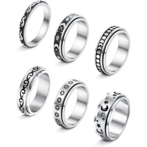 imageORAZIO 6Pcs Fidget Band Rings for Women Men Stainless Steel Spinner Anxiety Ring Moon Star Ring Stress Relieving Wedding Promise Spinning Rings Set