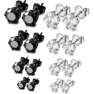 imageORAZIO 8 Pairs Stainless Steel Mens Womens Stud Earrings Pierced Cubic Zirconia Earrings 3mm10mm AvailableB 8 Pairs Round Stone  710mm