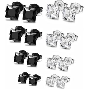 imageORAZIO 8 Pairs Stainless Steel Mens Womens Stud Earrings Pierced Cubic Zirconia Earrings 3mm10mm AvailableC 8 Pairs Square Stone  36mm