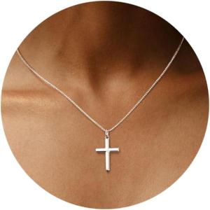 imageORAZIO Cross Necklace for Women 925 Sterling Silver Cross Necklace Tiny CZ SilverGold Cross Necklace Simple Box Chain Cross Pendant Choker NecklaceSilver Cross Necklace