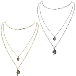imageORAZIO Cross NecklaceLayered Necklaces for WomenDainty 14K Gold Silver Plated Cross PendantCrucifix Blessed Virgin Mary Pendant NecklaceFaith Religious JewelryC2PCS Mixed Color