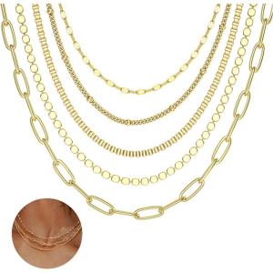 imageORAZIO Gold Layered Necklaces for Women 14k Gold Plated Herringbone Necklace Dainty Snake Paperclip Chain Layering Necklaces Gold Choker Necklace Jewelry SetPaperclip Chain Layered