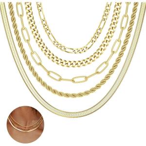 imageORAZIO Gold Layered Necklaces for Women 14k Gold Plated Herringbone Necklace Dainty Snake Paperclip Chain Layering Necklaces Gold Choker Necklace Jewelry SetSnake Chain Layered