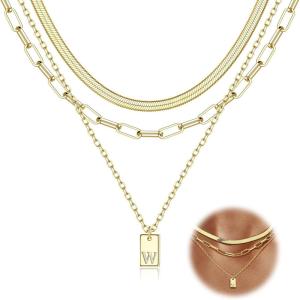 imageORAZIO Gold Layered Necklaces for Women Trendy 14K Gold Initial Necklace Personalized AZ Name Tag Pendant Letter Necklace Paperclip Snake Chain Layering Necklace Set Dainty Gold Jewelry Gifts14K GoldW