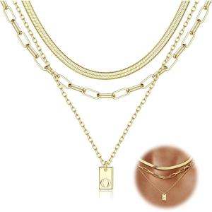 imageORAZIO Gold Layered Necklaces for Women Trendy 14K Gold Initial Necklace Personalized AZ Name Tag Pendant Letter Necklace Paperclip Snake Chain Layering Necklace Set Dainty Gold Jewelry Gifts14K GoldO
