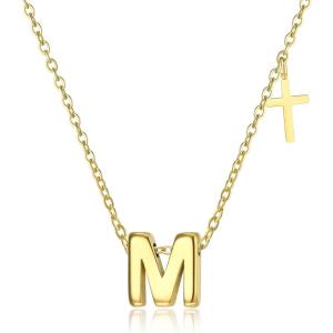 imageORAZIO Initial Necklaces for Women 14K Gold PlatedSilver Initial Necklace Dainty Letter Cross Necklace Tiny AZ Pendant Necklace Trendy Initial Cross Choker Necklace Personalized Mothers Day GiftGold