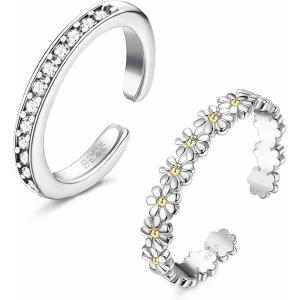 imageORAZIO Toe Rings for Women 925 Sterling Silver Toe Rings Adjustable Band Silver Toe Rings Snake Cubic Zirconia Daisy Flower Open Cuff Toe Ring Set Beach Foot Jewelry for Summer2 Pcs