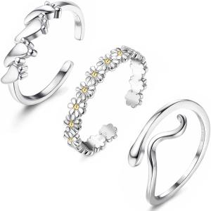 imageORAZIO Toe Rings for Women 925 Sterling Silver Toe Rings Adjustable Band Silver Toe Rings Snake Cubic Zirconia Daisy Flower Open Cuff Toe Ring Set Beach Foot Jewelry for Summer3 Pcs