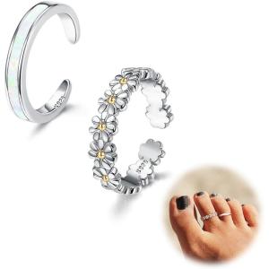 imageORAZIO Toe Rings for Women925 Sterling Silver Toe Rings Adjustable Toe Rings  CZ Flower Cross Twist Knot Opal Toe Ring Cuff  Open Womens Toe Rings Stylish Beach Band Ring Nail Rings Foot Jewelry for Summer2PCS OpalDaisy Flower