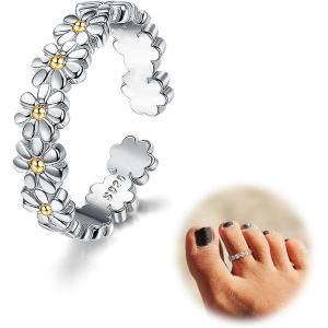 imageORAZIO Toe Rings for Women925 Sterling Silver Toe Rings Adjustable Toe Rings  CZ Flower Cross Twist Knot Opal Toe Ring Cuff  Open Womens Toe Rings Stylish Beach Band Ring Nail Rings Foot Jewelry for Summer1PCS Daisy Flower