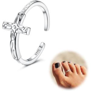 imageORAZIO Toe Rings for Women925 Sterling Silver Toe Rings Adjustable Toe Rings  CZ Flower Cross Twist Knot Opal Toe Ring Cuff  Open Womens Toe Rings Stylish Beach Band Ring Nail Rings Foot Jewelry for Summer1PCS Cross