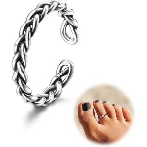 imageORAZIO Toe Rings for Women925 Sterling Silver Toe Rings Adjustable Toe Rings  CZ Flower Cross Twist Knot Opal Toe Ring Cuff  Open Womens Toe Rings Stylish Beach Band Ring Nail Rings Foot Jewelry for Summer1PCS Black Twist