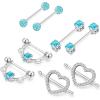 imageORAZIO 4 Pairs 14G Stainless Steel Nipplerings Nipple Tongue Rings CZ Opal Barbell Body Piercing JewelryA4 Pairs Blue