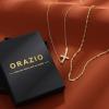 imageORAZIO Cross Necklace for Women  14K Gold Plated Layered Cross Necklace Cute CZ Cross Pendant Necklaces Dainty Sideways Cross Choker Necklaces Minimalist Twisted Chain Necklace Small Cross Layering Necklace SetCZ Sideways CrossLeft14K Gold