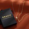 imageORAZIO Cross Necklace for Women  14K Gold Plated Layered Cross Necklace Cute CZ Cross Pendant Necklaces Dainty Sideways Cross Choker Necklaces Minimalist Twisted Chain Necklace Small Cross Layering Necklace SetNo GemstoneFlat Cross14K Gold