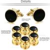 imageORAZIO Cuff Links Mens Stainless Steel Cuff Links and Studs Set Gold Black Cufflinks for Men Tuxedo Studs Buttons for Formal Kit Business or Wedding ShirtsA Gold