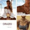 imageORAZIO Layered Necklace for Women Star Ball Horn Infinity Leaf Bead Feather Shell Circle Bar Coin Pendant Necklace Chain Jewelry ageover 3 years oldGold Tone