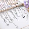 imageORAZIO Layered Necklace for Women Star Ball Horn Infinity Leaf Bead Feather Shell Circle Bar Coin Pendant Necklace Chain Jewelry ageover 3 years oldSilver Tone