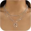 imageORAZIO Layered Necklaces for Women14K Gold PlatedSilver Stacked Necklaces for WomenDainty Pearl Paper Clip Chain Pendant Choker Necklace Set Cute CZ Stackable Womens Necklaces Trendy Gold Y Necklace Jewelry Set GiftSilver