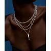 imageORAZIO Layered Necklaces for Women14K Gold PlatedSilver Stacked Necklaces for WomenDainty Pearl Paper Clip Chain Pendant Choker Necklace Set Cute CZ Stackable Womens Necklaces Trendy Gold Y Necklace Jewelry Set GiftSilver