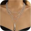 imageORAZIO Layered Necklaces for Women14K Gold PlatedSilver Stacked Necklaces for WomenDainty Pearl Paper Clip Chain Pendant Choker Necklace Set Cute CZ Stackable Womens Necklaces Trendy Gold Y Necklace Jewelry Set GiftSilver