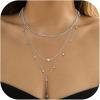 imageORAZIO Layered Necklaces for Women14K Gold PlatedSilver Stacked Necklaces for WomenDainty Pearl Paper Clip Chain Pendant Choker Necklace Set Cute CZ Stackable Womens Necklaces Trendy Gold Y Necklace Jewelry Set GiftSilver