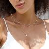 imageORAZIO Pearl Necklaces for Women 14K Gold Plated Layered Pearls Choker Necklace Dainty Freshwater Pearl Pendant Necklace Gold Necklace with Pearl Jewelry Gift for WomenLayered Satellite PearlGold