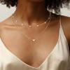 imageORAZIO Pearl Necklaces for Women 14K Gold Plated Layered Pearls Choker Necklace Dainty Freshwater Pearl Pendant Necklace Gold Necklace with Pearl Jewelry Gift for WomenHeart Satellite PearlGold