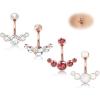 imageORAZIO 4Pcs Belly Button Ring 14G Belly Rings Stainless Steel Barbell Belly Rings For Women Simple Long Bar Belly Button Rings CZ Belly Button Piercing Gold Silver Rose Gold Reverse Navel Rings Body Piercing JewelryRose Gold