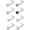 imageORAZIO 8Pcs G23 Titanium Nose Ring Studs 20G L Shaped Nose Studs for Women Tiny Nose Rings Multicolored CZ Titanium Nose Stud L Shaped Simple Silver Nostril Piercing Cute Nose Piercing Jewerly for Women MenMix Colors CZ