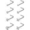 imageORAZIO 8Pcs G23 Titanium Nose Ring Studs 20G L Shaped Nose Studs for Women Tiny Nose Rings Multicolored CZ Titanium Nose Stud L Shaped Simple Silver Nostril Piercing Cute Nose Piercing Jewerly for Women MenRound CZSquare CZ