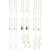 imageORAZIO 9 Pairs Threader Earrings for Women Stainless Steel Chain Tassel Earrings Lightweight Double Twist Wave Heart Moon Leaf Threader Dangle Drop Earrings Minimalist Long Chain Earrings SetGold Tone