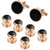 imageORAZIO Cuff Links Mens Stainless Steel Cuff Links and Studs Set Gold Black Cufflinks for Men Tuxedo Studs Buttons for Formal Kit Business or Wedding ShirtsC Rose Goldtone