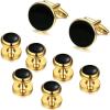 imageORAZIO Cuff Links Mens Stainless Steel Cuff Links and Studs Set Gold Black Cufflinks for Men Tuxedo Studs Buttons for Formal Kit Business or Wedding ShirtsA Gold