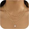 imageORAZIO Layered Necklaces for Women14K Gold PlatedSilver Stacked Necklaces for WomenDainty Pearl Paper Clip Chain Pendant Choker Necklace Set Cute CZ Stackable Womens Necklaces Trendy Gold Y Necklace Jewelry Set Gift14K Gold Plated